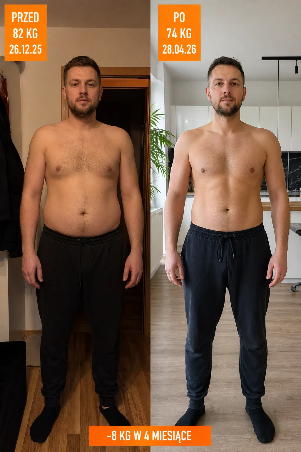 Marek: z 82 kg do 74 kg w 4 miesiące — zdjęcia przed i po treningu personalnym