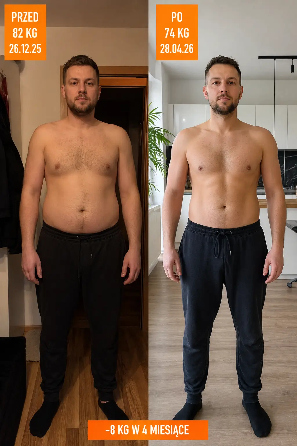 Marek — efekt treningu personalnego: z 82 kg do 74 kg w 4 miesiące