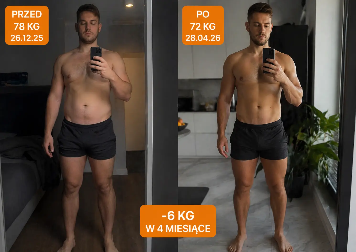 Michał — efekt treningu personalnego: z 78 kg do 72 kg w 4 miesiące