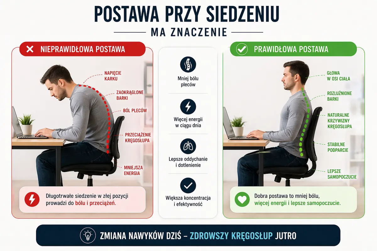 prawidłowa i nieprawidłowa postawa przy siedzeniu – wpływ na kręgosłup