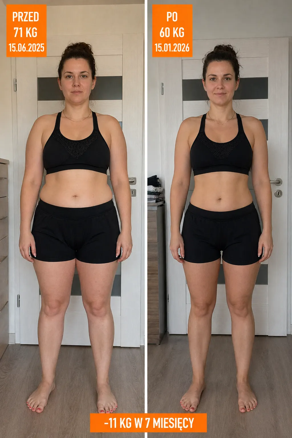 metamorfoza kobiety minus 11 kg w 7 miesięcy efekty redukcji trening personalny